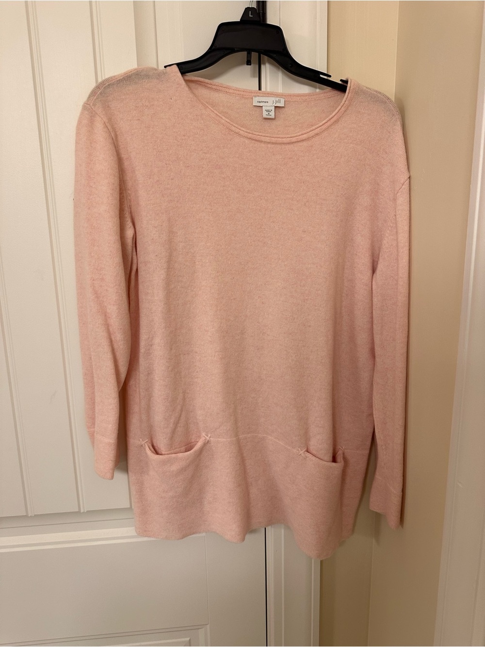 J. Jill 100% Cashmere Soft Pink Crewneck Sweater with Front Pockets